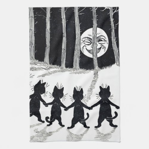 Full moon and Cats Louis Wain Kitchen Towel