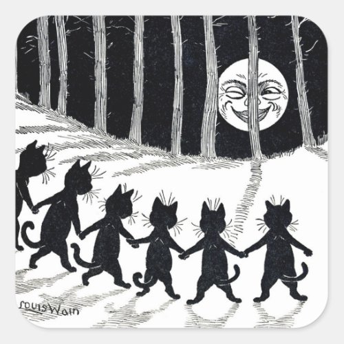 Full moon and Cats Louis Wain Square Sticker
