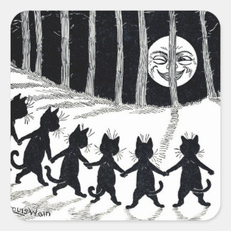 Full moon and Cats, Louis Wain Square Sticker