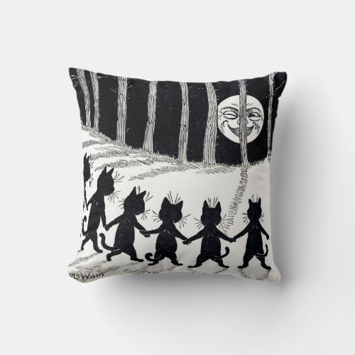 Full moon and Cats Louis Wain Throw Pillow