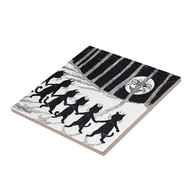 Full moon and Cats, Louis Wain Tile (Side)