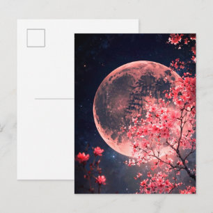 Full Moon and Cherry Blossoms Invitation – Elegant Postcard