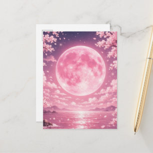 Full Moon and Cherry Blossoms Invitation – Elegant Postcard