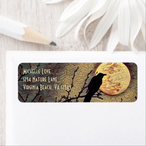 Full Moon and Crow Autumn Fall Address Label