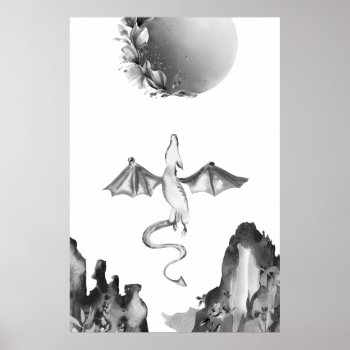Full Moon And Dragon Okinawa  Japan Black White Poster by TheBeachBum at Zazzle