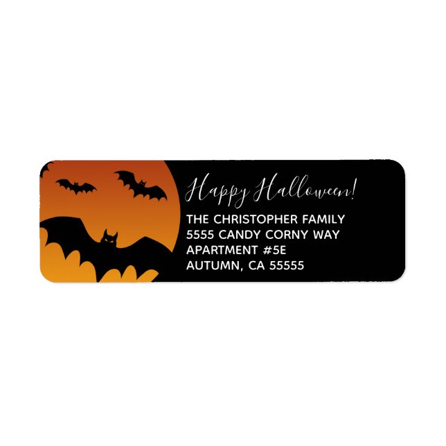 Full Moon and Halloween Bats Address Label (Front)