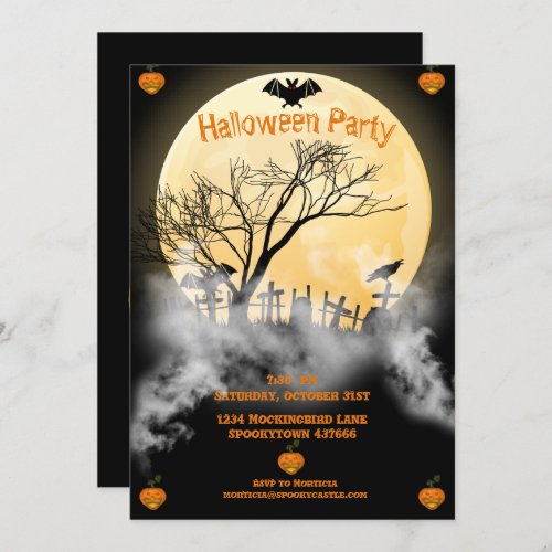 Full Moon and Haunted Cemetery Halloween Invitation