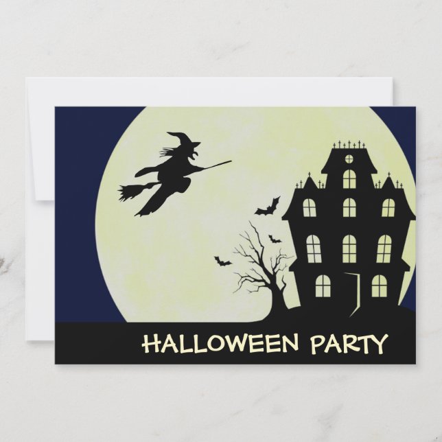 Full Moon and Haunted House Halloween Invitations (Front)