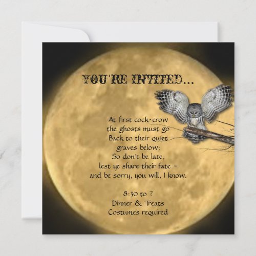 Full Moon and Owl Halloween Party Invitations