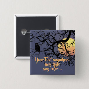 Full Moon and Owl Silhouette Button