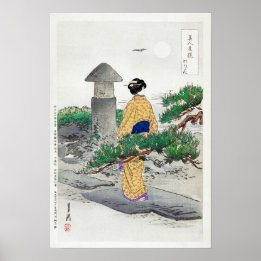 Full Moon and Pine Tree by Ogata Gekko (1896) Poster