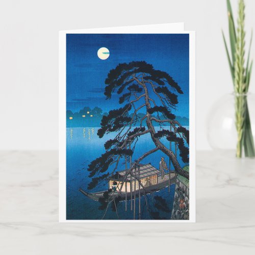 Full Moon and Pine Tree Koho Shoda Woodcut Card