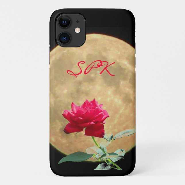 Full Moon and Red Rose Personalized Case-Mate iPhone Case (Back)