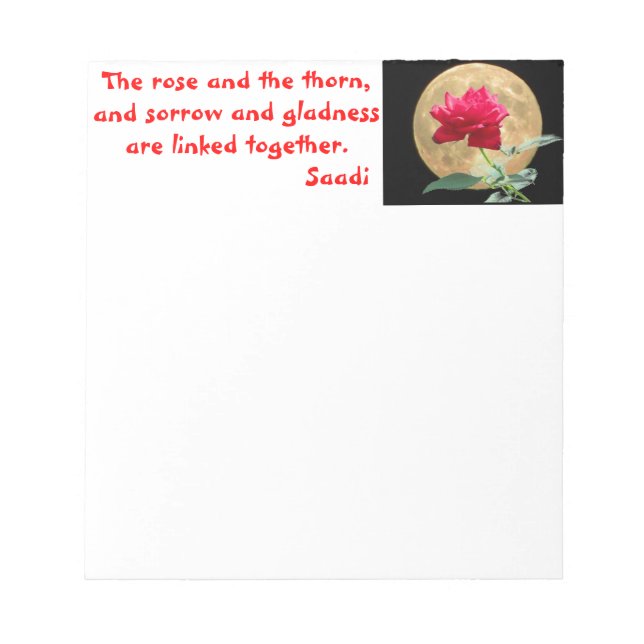 Full Moon and Red Rose with Quote Notepad (Front)