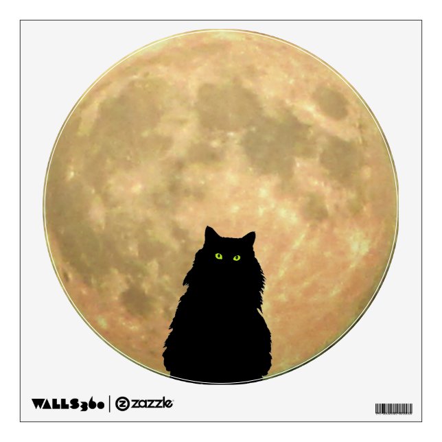 Full Moon and Sitting Black Cat Wall Sticker (Front)