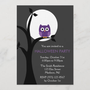 Full Moon and Spooky Owl Halloween Invitation
