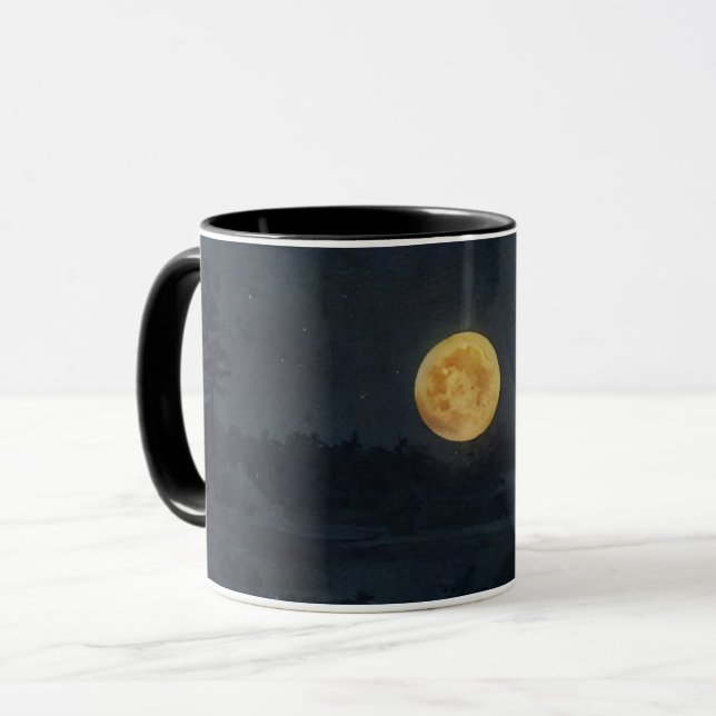 Full Moon and Stars Dark Night Art Mug Cup (Front Left)