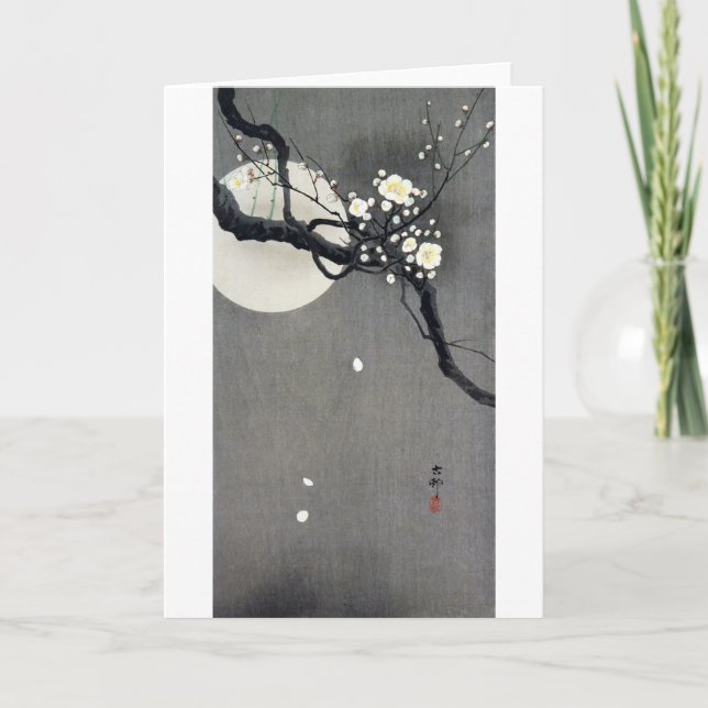 Full Moon and White Plum Blossom, Ohara Koson Card (Front)