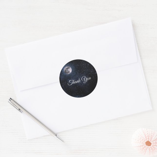 Full Moon Astrology Stars Celestial Blue White Classic Round Sticker (Envelope)