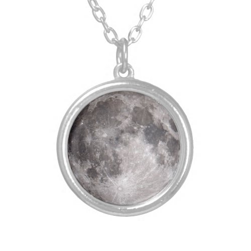 Full Moon Astronomy Image Silver Plated Necklace