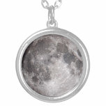 Full Moon Astronomy Image Silver Plated Necklace<br><div class="desc">Full moon with a clear image of the moon's surface. Outer circle gives time increments. Perfect necklace for astronomers or astronomy enthusiasts.</div>