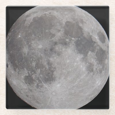 Full Moon Astronomy Theme Round Glass Coaster