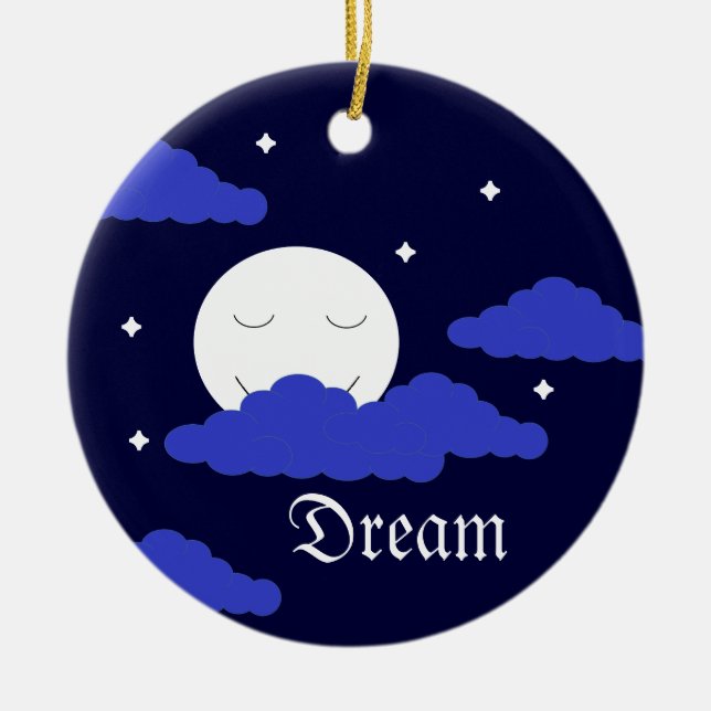 Full Moon at Midnight & Stars: Ceramic Ornament (Front)