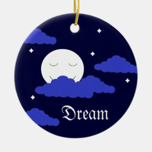 Full Moon at Midnight & Stars Ceramic Ornament