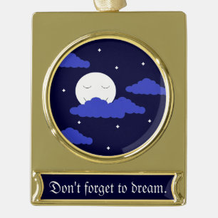 Full Moon at Midnight & Stars: Gold Plated Banner Ornament