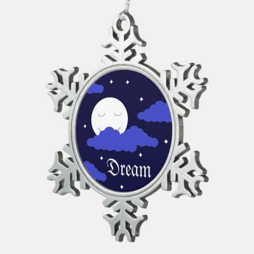 Full Moon at Midnight  Stars Snowflake Pewter Christmas Ornament