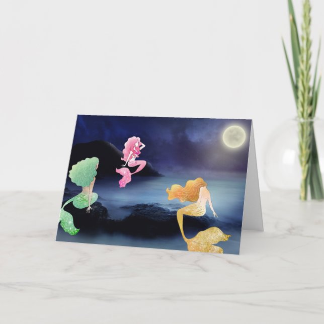 Full Moon at the Mermaid Lagoon Birthday Card (Front)