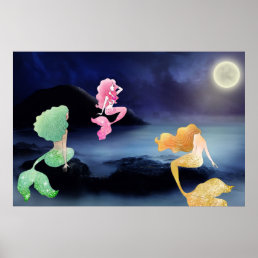 Full Moon at the Mermaid Lagoon Poster