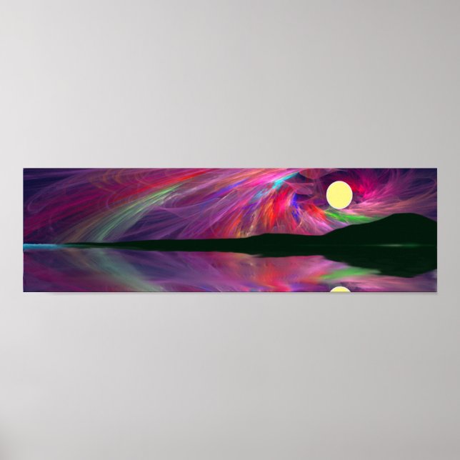 Full Moon Aurora at the Ocean and Mountains Poster (Front)