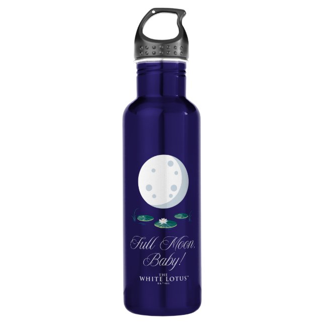 Full Moon, Baby! - The White Lotus Stainless Steel Water Bottle (Front)