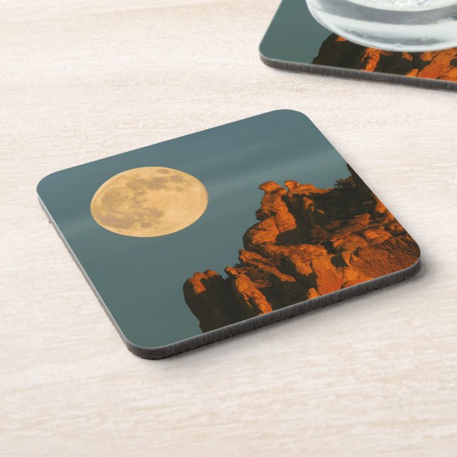 Full Moon | Basalt Cliffs Smith Rock State Park Beverage Coaster (Left Side)