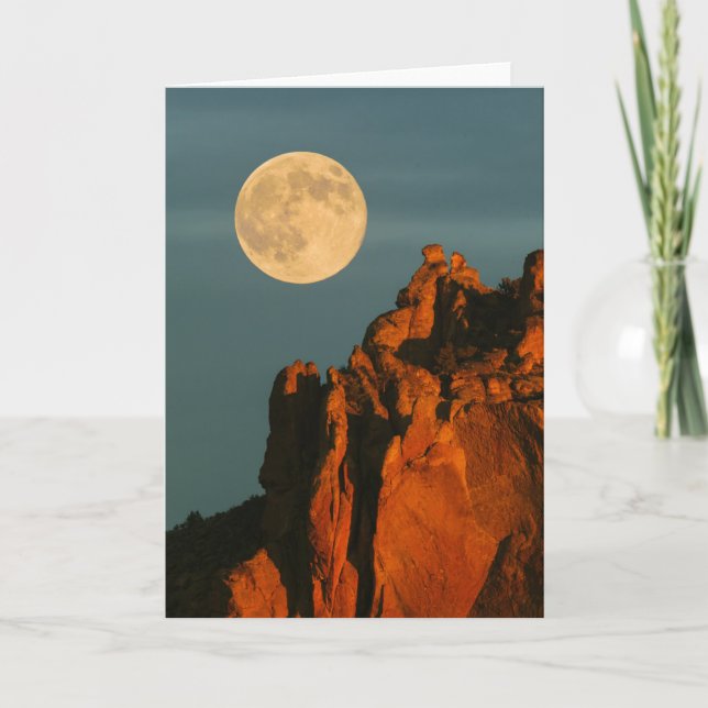 Full Moon | Basalt Cliffs Smith Rock State Park Card (Front)