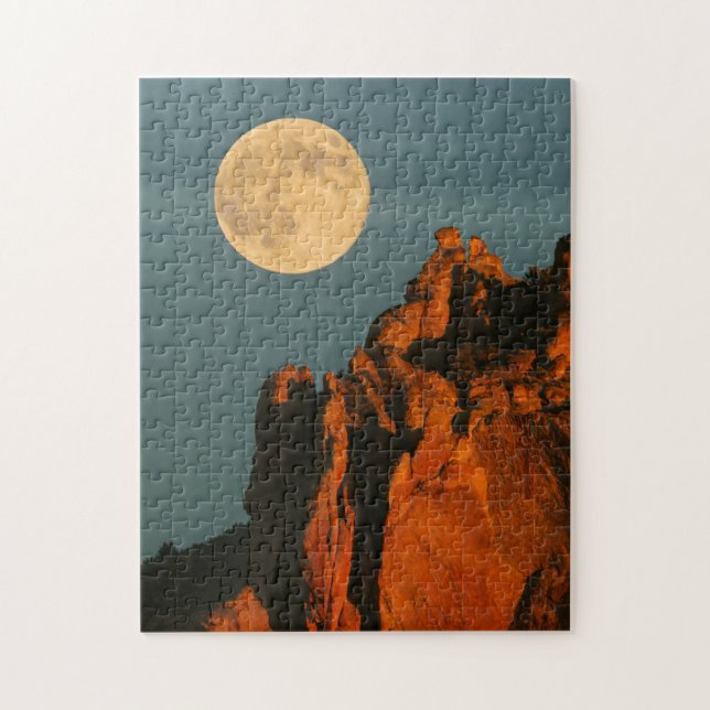 Full Moon | Basalt Cliffs Smith Rock State Park Jigsaw Puzzle (Vertical)