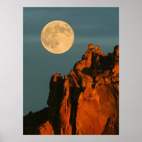 Full Moon  Basalt Cliffs Smith Rock State Park Poster