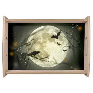 Full Moon, Bats and Raven Halloween Serving Tray