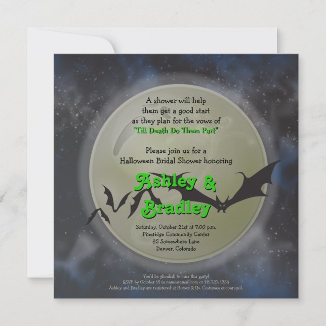 Full Moon Bats Halloween Bridal Shower Invitation (Front)