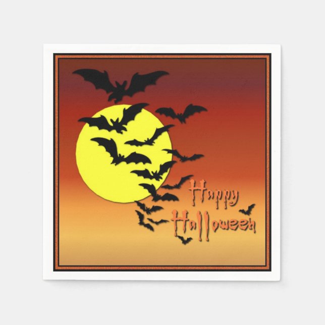 Full Moon Bats Halloween Napkins (Front)