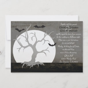 Full Moon & Bats Halloween Wedding Invitation