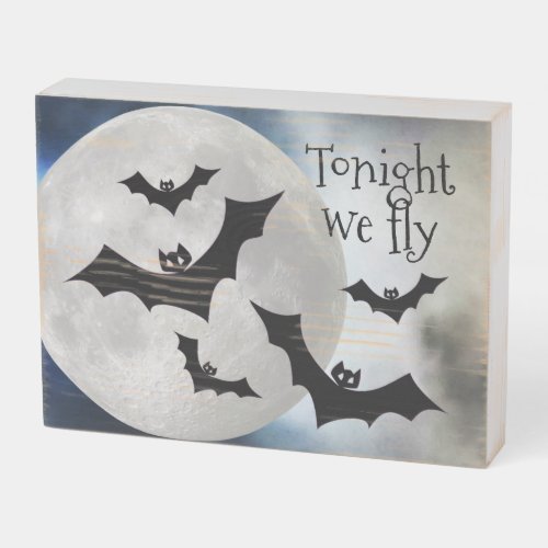 Full Moon Bats Halloween Wood Box Sign