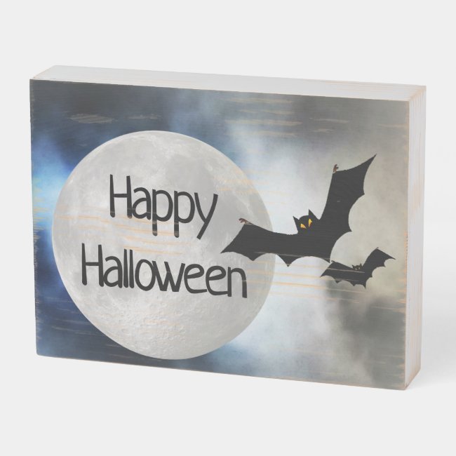 Full Moon Bats Halloween Wood Box Sign