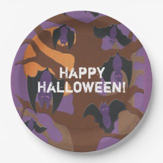 Full Moon Bats Personalized Halloween Paper Plate