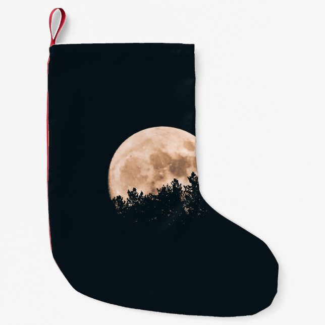 FULL MOON BEHIND A TREE SILHOUETTES SMALL CHRISTMAS STOCKING (Front)