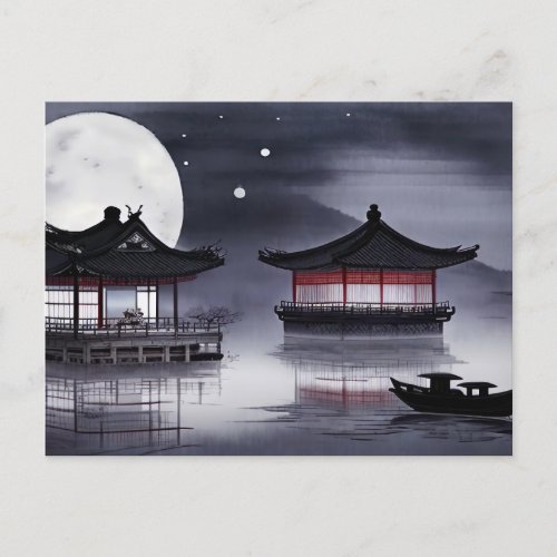 Full Moon Behind Pavilions Postcard