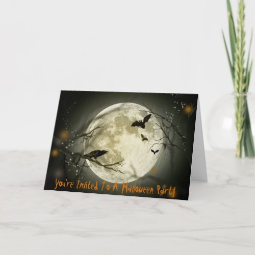 Full Moon Birds Halloween Party Invitations