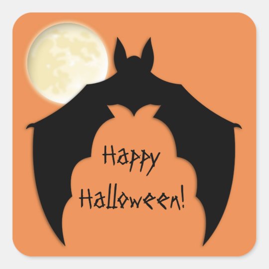 Full Moon, Black Bat Square Sticker