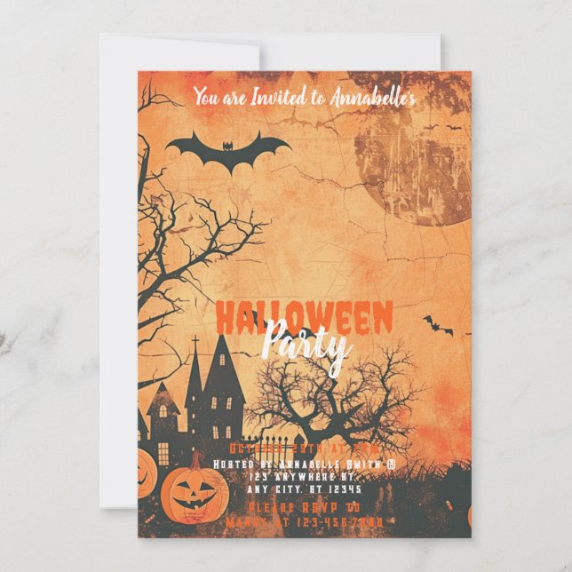 Full Moon Black Birds Halloween Party Invitation (Front)